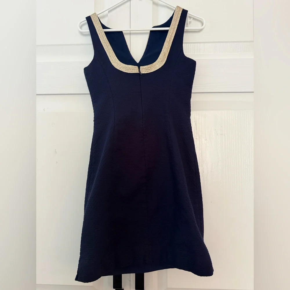 Lilly Pulitzer Janice Shift Dress Navy Blue Gold Women’s Size 0 Vacation - Picture 5 of 8